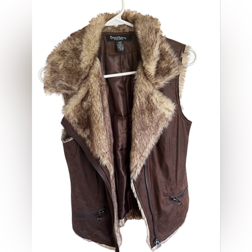 David Kahn Brown Faux Fur Vest Small